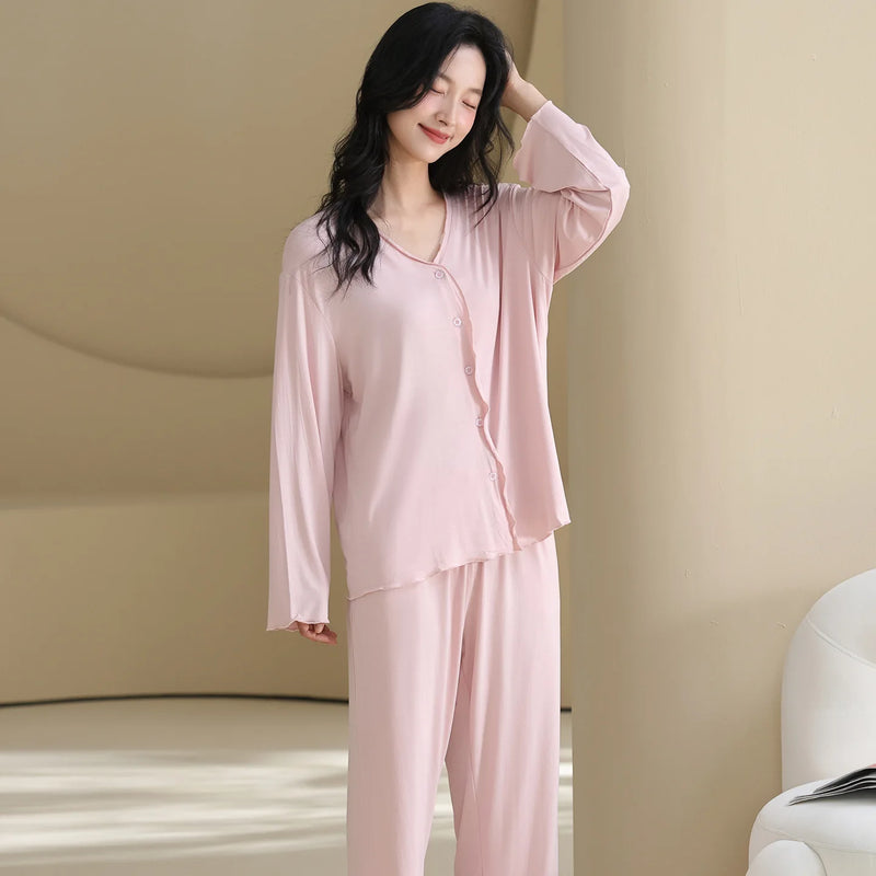Women's Sleepwear 2 Piece Pyjamas Set Soft Long Sleeve Loungewear New Spring Autumn Home Suit Pajamas for Lady Homewear Set