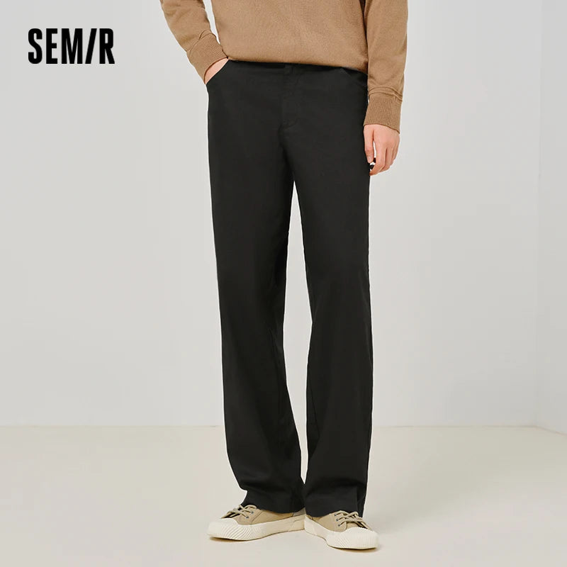 Semir Fleece Pants Men Solid Color Versatile Cargo Pants Elastic Waist Loose Straight Leg Trendy 2026 Winter Casual Wear
