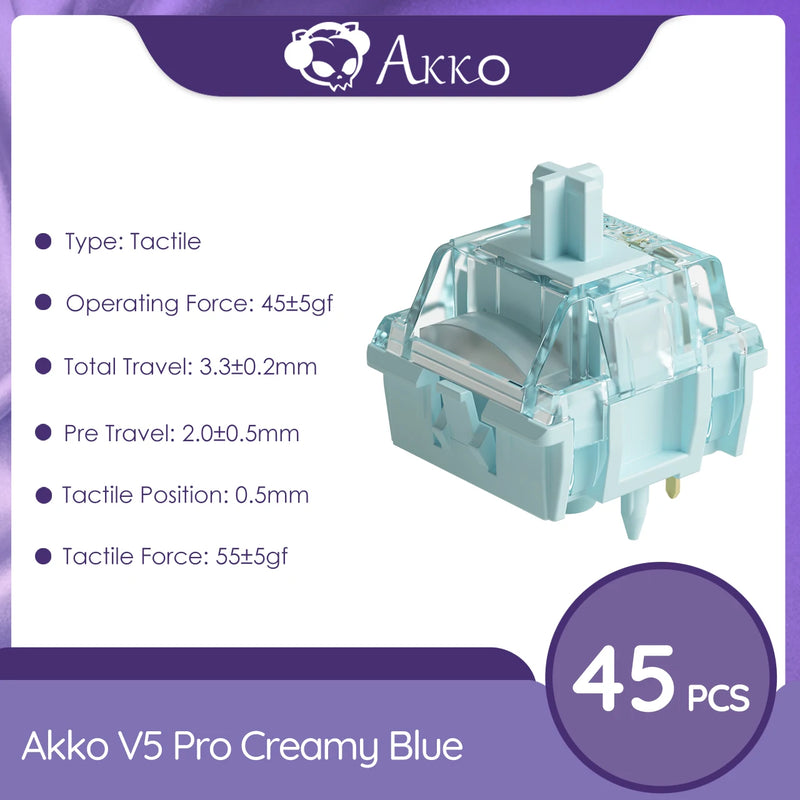 Akko V5 Pro Creamy Blue Switch 5Pin 45gf Thocky Tactile Switch Factory Lubed Compatible with Cherry MX Mechanical Keyboard 45pcs
