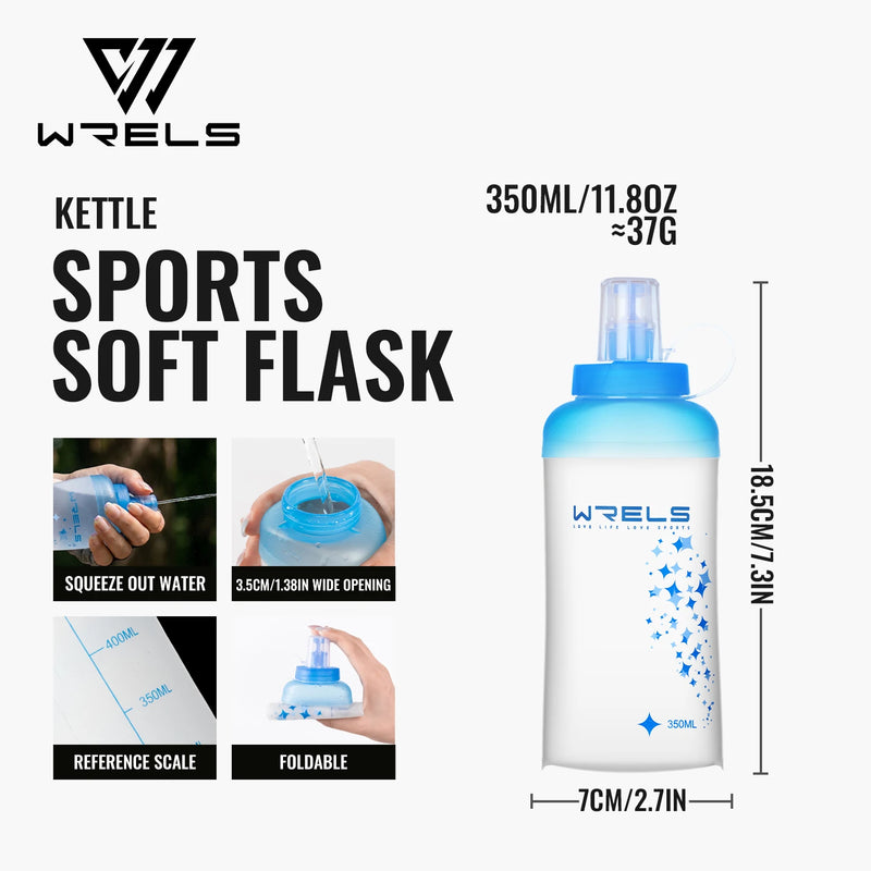 WRELS Collapsible Water Bottle Soft Flask Leak Proof BPA Free Hydration Bottle Ultralight Running Hiking Cycling Squeeze Bottle