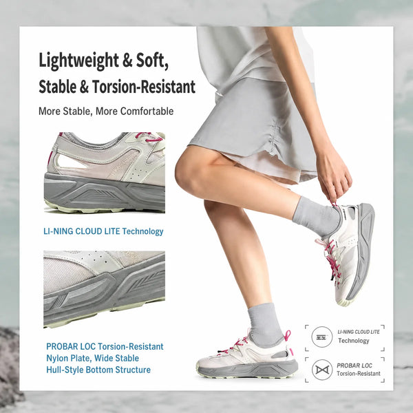 ស្បែកជើងកវែង Li-Ning សម្រាប់នារី WUI COBBLES សម្រាប់ពាក់ក្រៅផ្ទះ សំបកត្រជាក់ មានខ្យល់ចេញចូលបានល្អ ស្រូបយកឆក់ ទម្ងន់ស្រាល រឹងមាំ ស្បែកជើងកវែង LiNing AHUW004