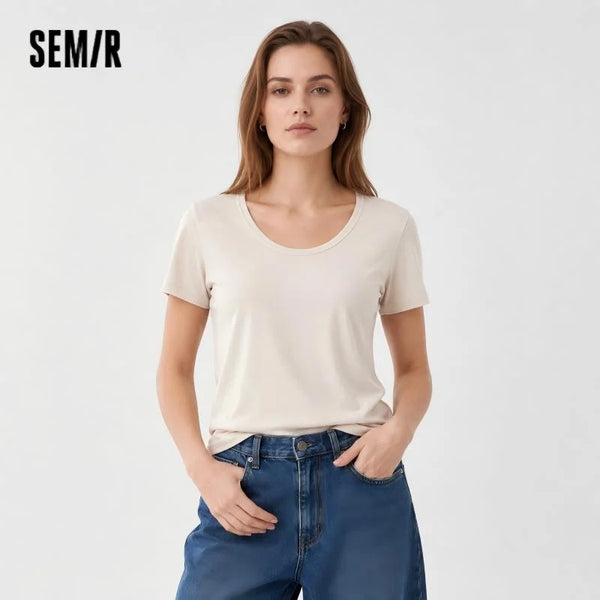 អាវយឺតស្ត្រី Semir ឆ្នាំ ២០២៦ ស្លីមរឹង កមូល ពណ៌ស ម៉ូដធម្មតា ទន់ ពាក់ប្រចាំថ្ងៃ