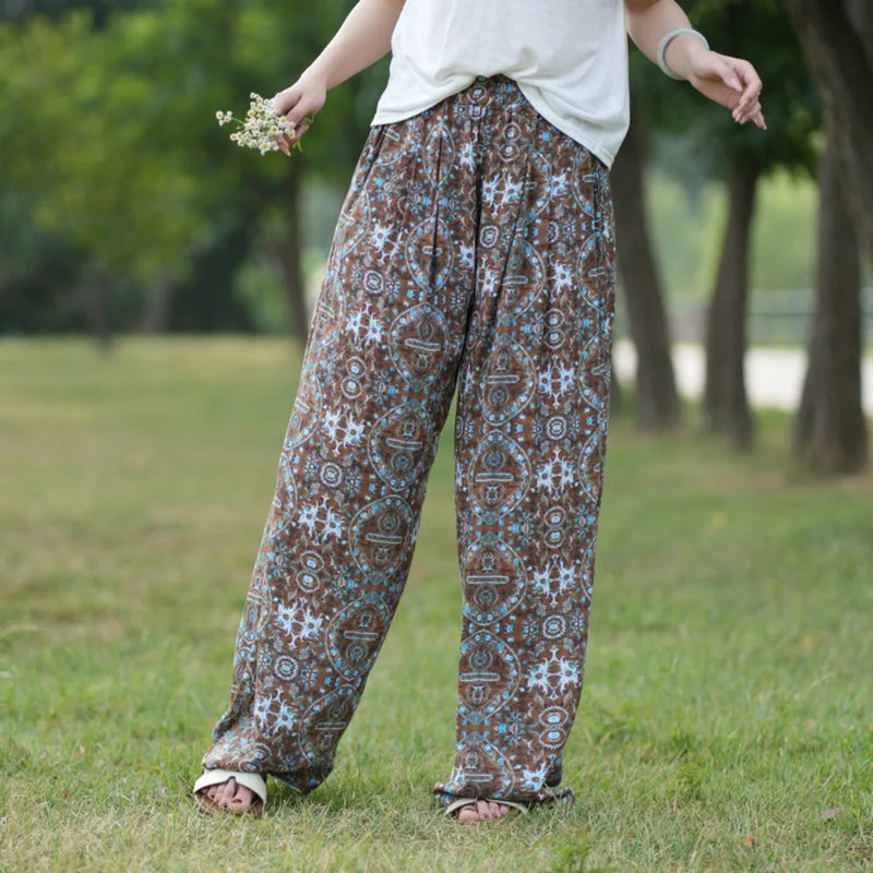 New Women's Sleeping Pants Viscose Floral Printed Thin Spring Summer Home Pants Loungewear Homewear Loose Trousers Sleepwear