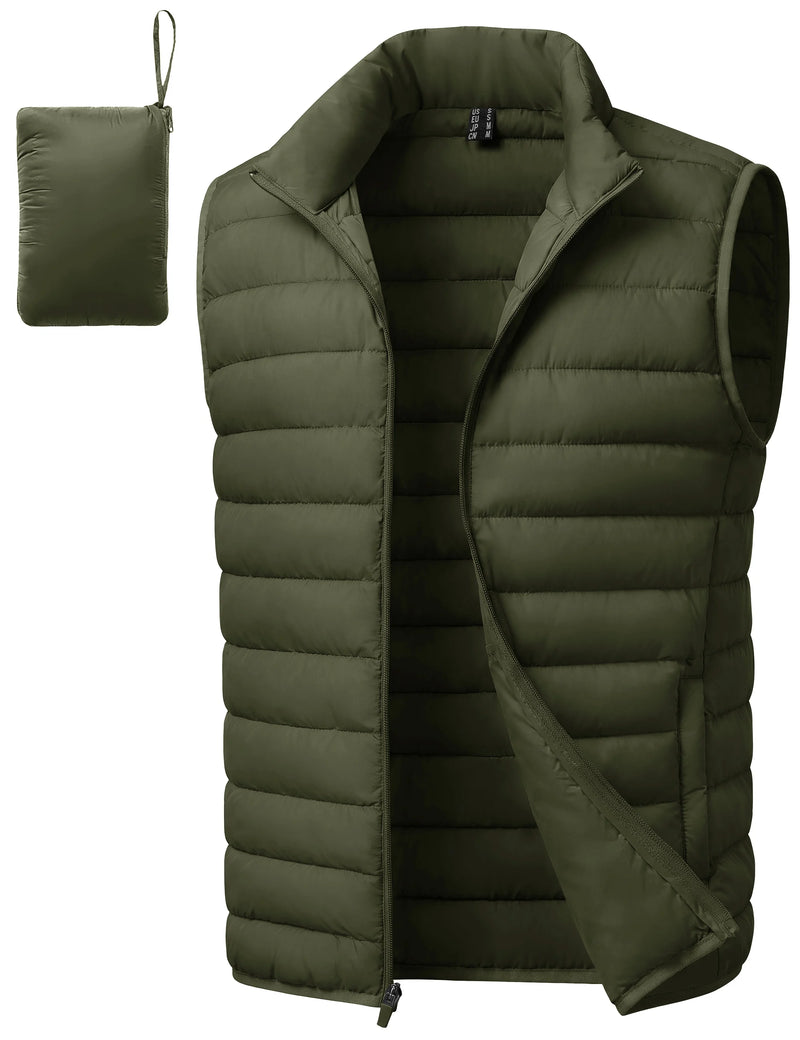 TACVASEN Men's Winter Lightweight Packable Warm Puffer Vest Nylon Waterproof Windproof Outerwear with 4 Zipper Pocket for Hiking