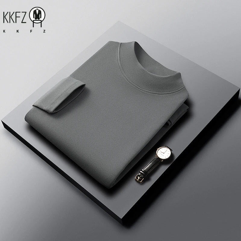 Mens Half Collar Long Sleeve Under Tops Soft Elastic Material Close Fitting Mock Neck Design Autumn Winter Daily Clothing