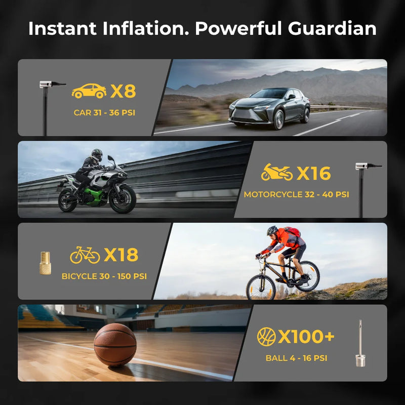 FLEXTAIL 150PSI Tire Pump, Electric Tire Inflator for Car Bicycle Motorbike Balls, 4 Modes Fast Tire Inflation, 3 Lighting Modes