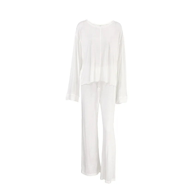 Sexy Fashionable Knitted Long Sleeved Pajamas Women Friendly Home Clothes Cotton Sleepwear Set Spring Summer Nightwear Pijama