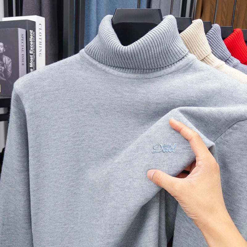 Versatile Man Long-Sleeved Knitwear High Neck Letter Embroidery Autumn Winter New Pullover Casual Fashion Daily Commute Sweater