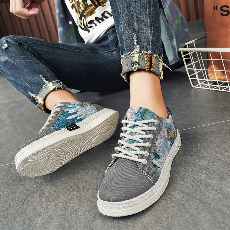Men's Canvas Casual Shoes Spring and Autumn New Breathable Soft-Sole Outdoor Flat Walking Shoes Fashion Joker Sports Board Shoes