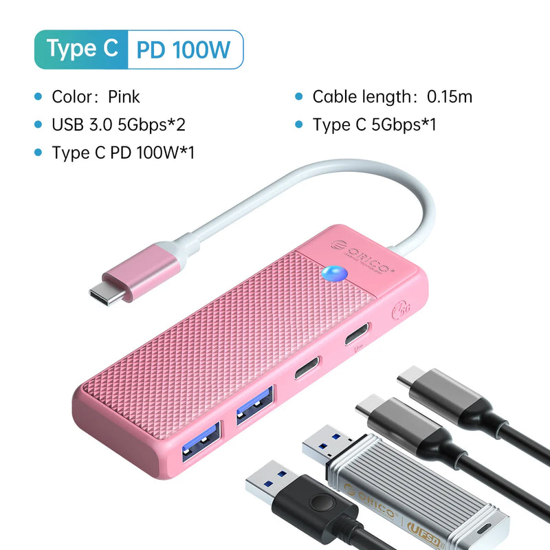 ORICO USB 3.0 Hub USB Adapter Port Extender SD/TF Card Reader PD100w Charging Port Compatible With PC Laptop 5Gbps hub