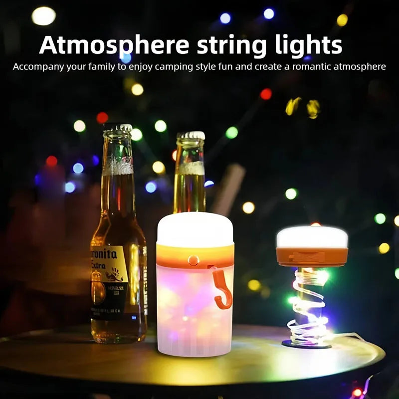 ចង្កៀងបោះតង់ LED ជាមួយខ្សែ 10 ម៉ែត្រ ចង្កៀងតង់ការពារទឹកជ្រាប ភ្លើងពេលយប់ចល័តអាចសាកបានសម្រាប់ការតុបតែងបុណ្យណូអែលថ្ងៃឈប់សម្រាកនៅផ្ទះ