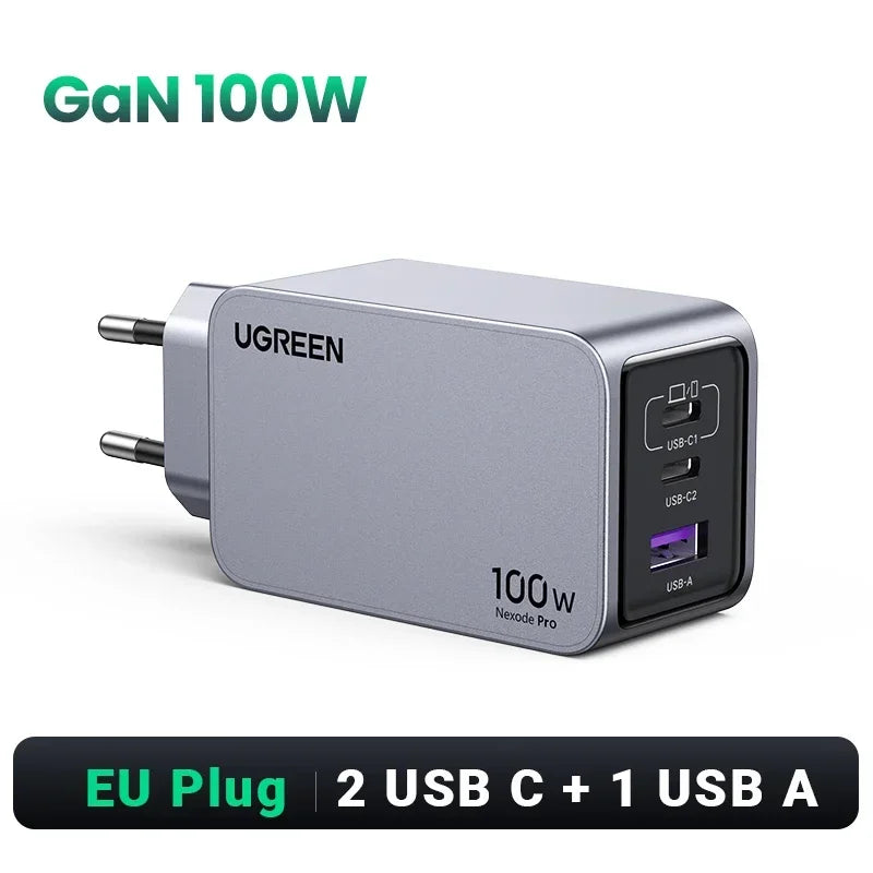 UGREEN 100W GaN Charger USB C Charger QC4.0 3.0 Quick Charge For Macbook Laptop Tablet PD Fast Charger For iPhone 17 16 15 Pro