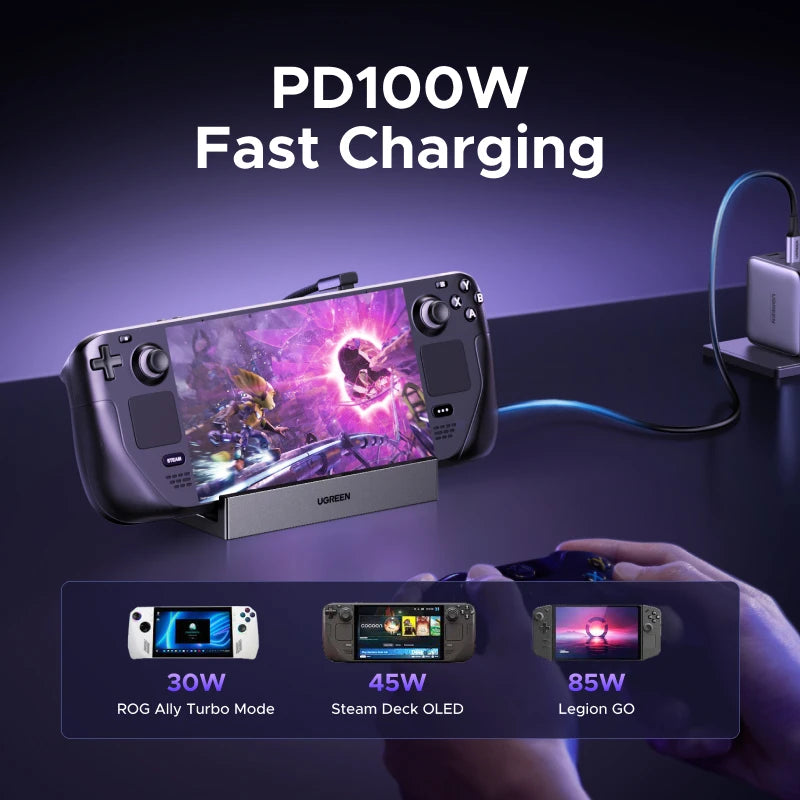 UGREEN Steam Deck Docking Station 10Gbps USB-C to 4K120Hz DisplayPort Gigabit RJ45 PD100W TF/SD for PC iPad Rog Ally/X Legion Go