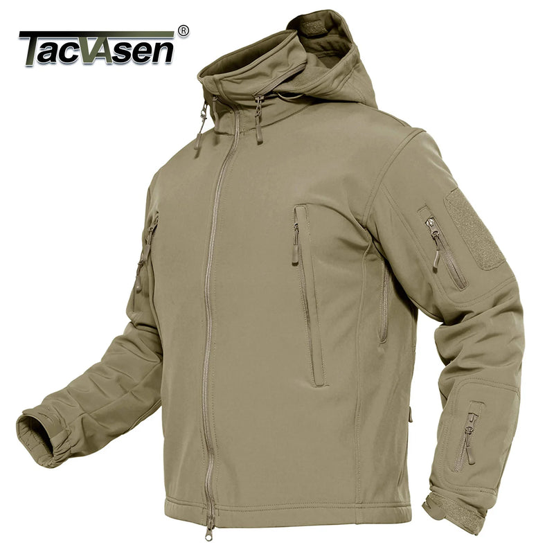 TACVASEN Men's Tactical Softshell Jacket Fleece-Lined Waterproof Hooded Winter Windbreaker with Pockets for Outdoor Hiking