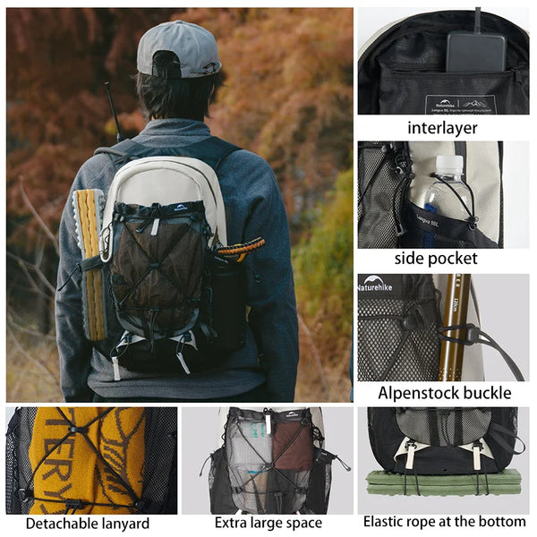 កាបូបស្ពាយ Naturehike ទំហំ 18 លីត្រ សម្រាប់បោះតង់ ឡើងភ្នំ កាបូបស្ពាយទម្ងន់ស្រាល សម្រាប់បុរស ស្ត្រី សម្ភារៈឡើងភ្នំក្រៅផ្ទះ កាបូបធ្វើដំណើរ Mochila