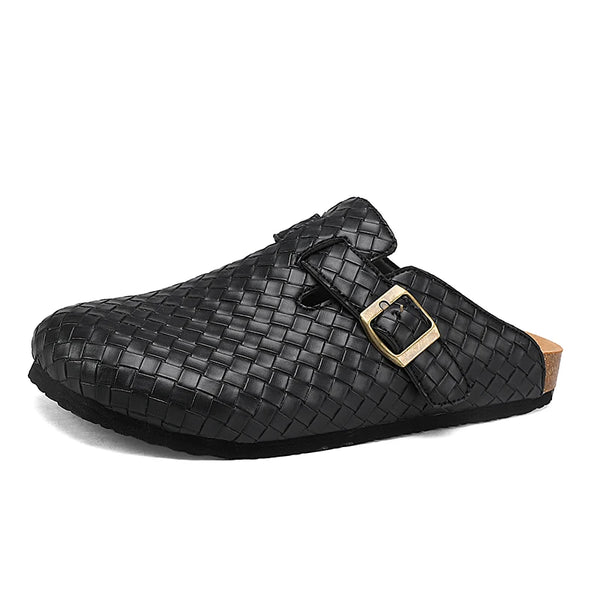 Summer Unisex Adjustable Cork Slippers Men Leather Slides Slippers Black Brown Cover Toe Slipper Dropshipping