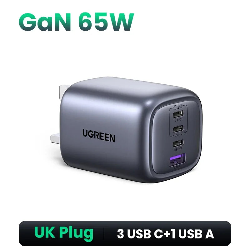 UGREEN 65W GaN Charger 4 Ports USB C Fast Charger Quick Charge 3.0 PD 3.0 For Macbook Air Laptops Tablet iPhone 18 17 16 Pro Max