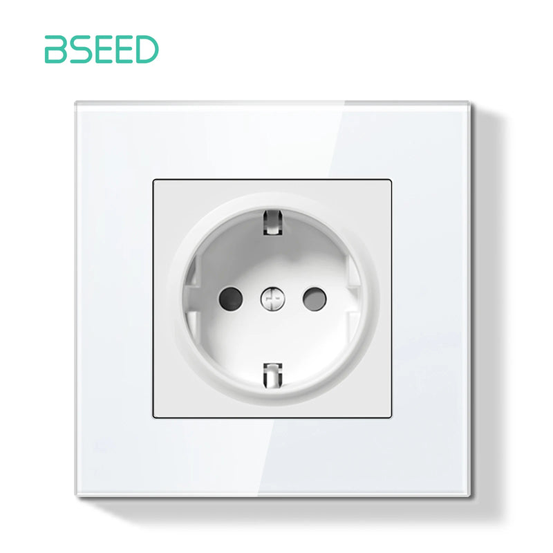 BSEED E Series Mechanical Button Switch 1/2Gang Light Switch Wall EU Socket ST TV Socket Glass Panel Switch With LED Indicator