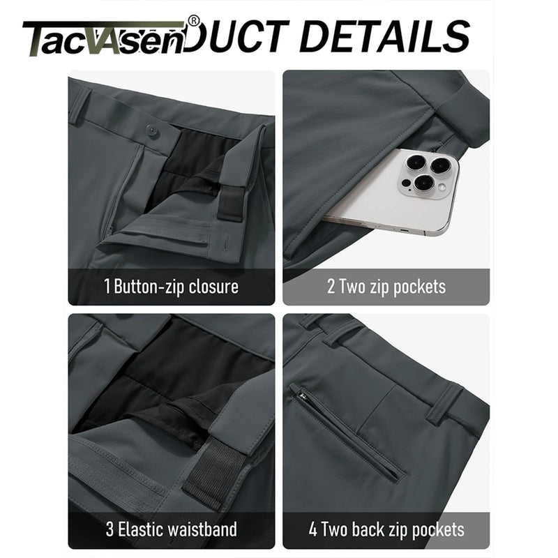 TACVASEN Men's Casual Pants Straight Legs Flat Front Pants Waterproof Stretch Waist Trousers for Golf Lightweight Work Pants