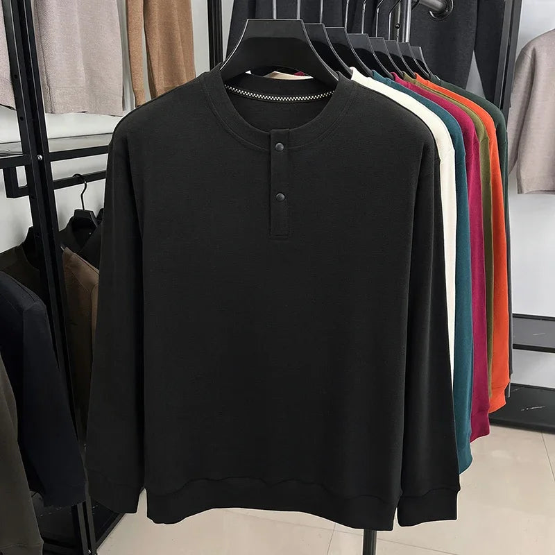 Male Comfort Henley Pullover Long Sleeve Thermal Fabric Two Button Front Breathable Travel Casual Garment