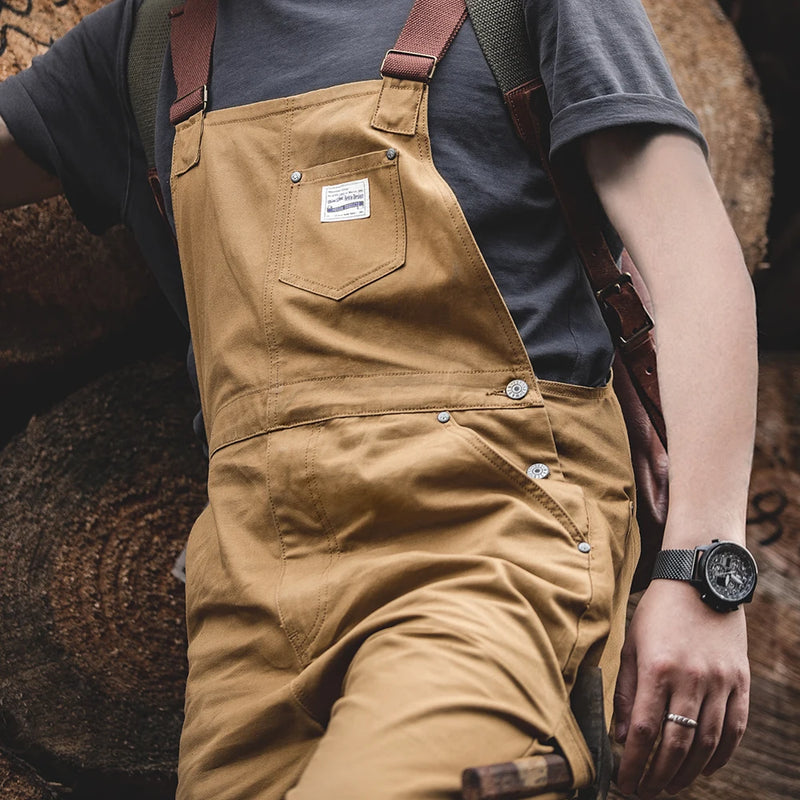 ខោ Maden Vintage Khaki Vintage Strap Pants Amekaji One Piece Pocket Straight Tube Sling Pants Men's Fashion