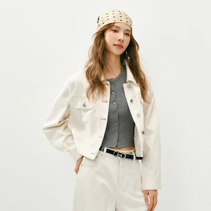 Semir Vintage Jacket Women 2026 Spring Short Lapel Drop Shoulder Loose Distressed Cargo Streetwear Stylish Outerwear