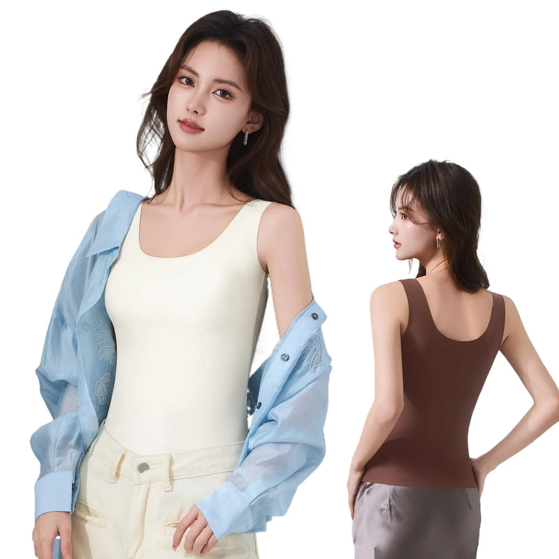 Breast Pad Sling Vest Women's Ice Silk Seamless Bra Integrated Anti-light Large Size Cool Bottoming Shirt One Piece Pajamas Top