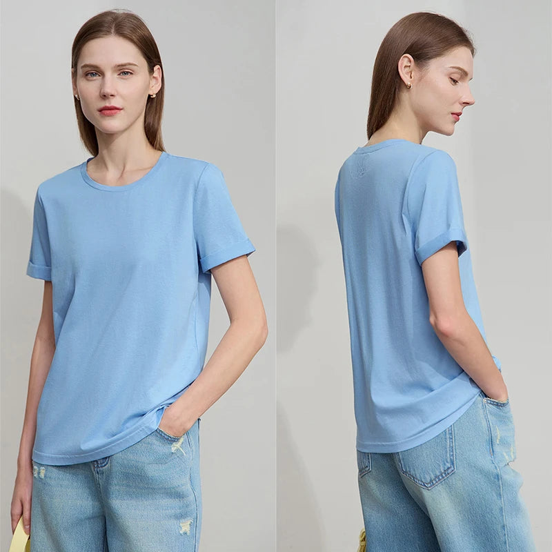 AMII Top Women 2026 Summer New O-Neck Short Sleeve Casual T Shirts Versatile Knit Embroidery Cotton Woman Top Female 12522142
