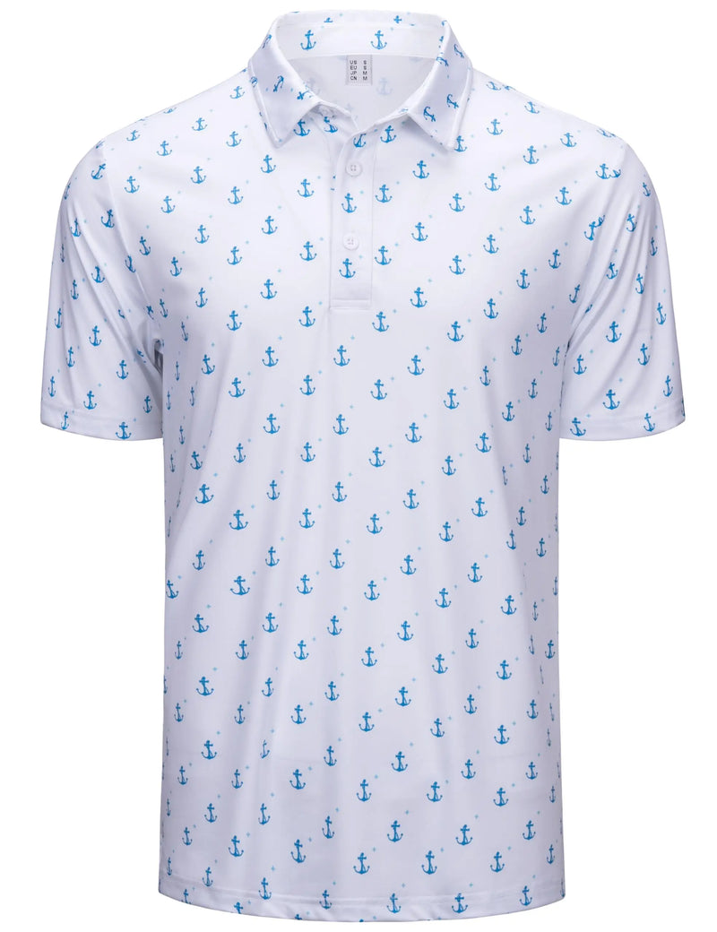 TACVASEN Mens Polo Golf Shirts Fashion Moisture Wicking Performance T-Shirts Print Breathable Short Sleeve Polo Shirt for Men