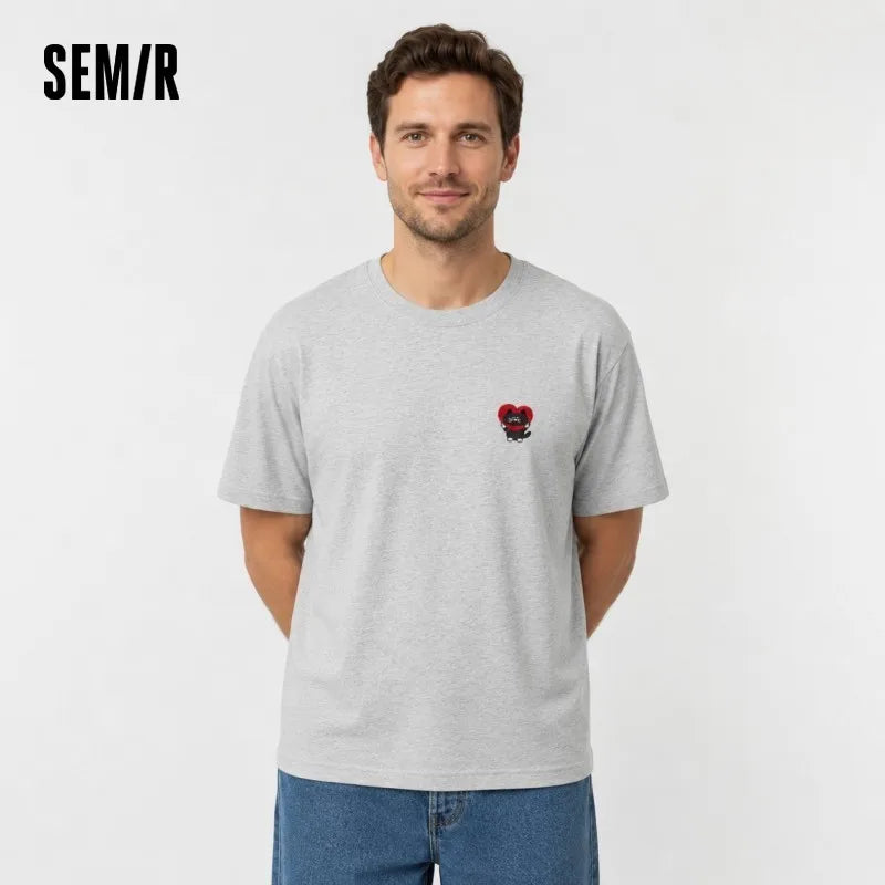 Semir Men Tshirt Embroidered Round Neck Knit Short Sleeve 2026 New Casual Fashion Soft Comfortable Daily Top Wear