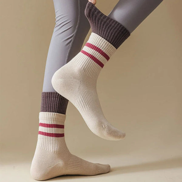 WRELS 1/2/3 Pairs Yoga Socks Non Slip Breathable Pilates Crew Socks Women Arch Support Moisture-Wicking Gym Athletic Grip Socks