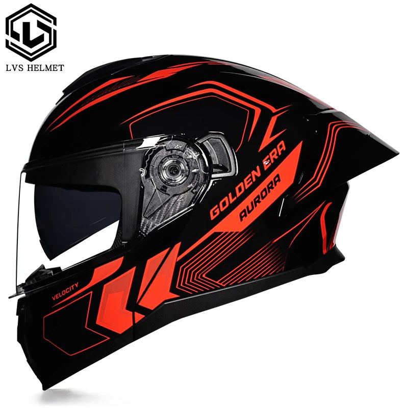 LVS-909S Modular Flip Up Motorcycle Helmet Dual Visor Big Rear Spoiler ABS Full Face Moto Helmet DOT Approved Casco Moto