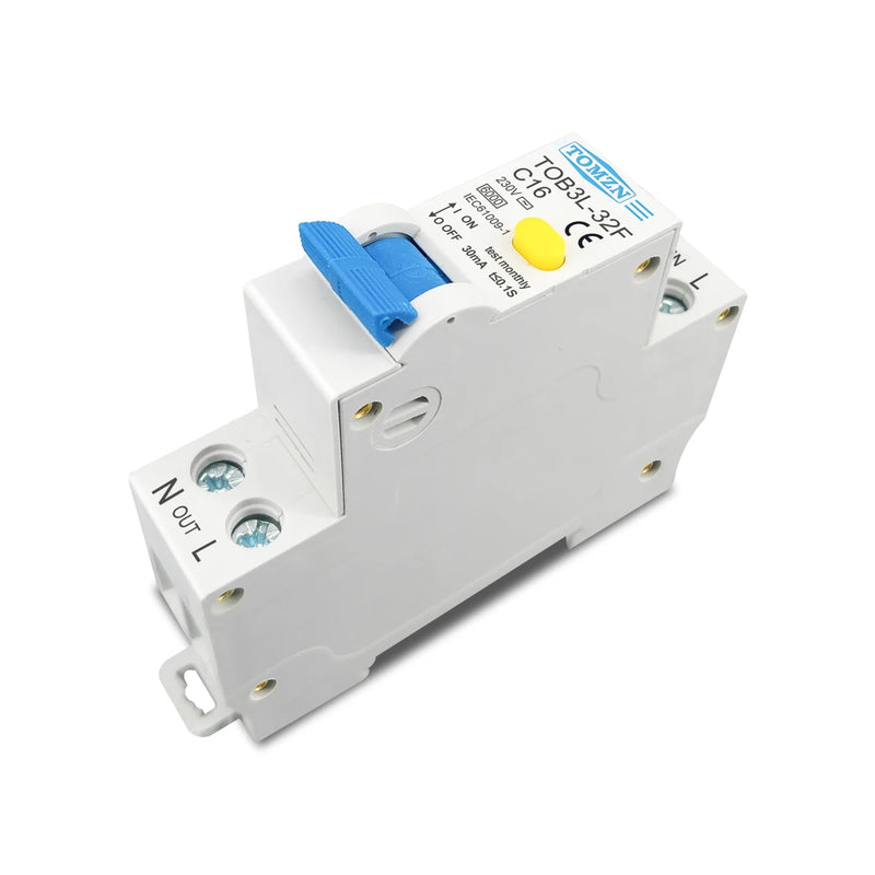TOMZN 18MM 230V 50/60Hz RCBO 1P+N 6kA Residual Current Differential Auto Circuit Breaker With Over Current Leakage Protection