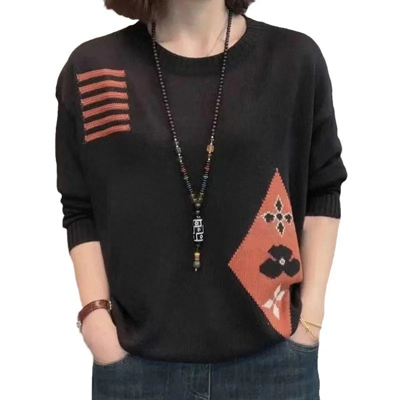 All-Match New Retro Middle Aged Mother Autumn Winter Pull Bottoming Shirt Knitted Sweater Female Clothing Pullover Tops Women