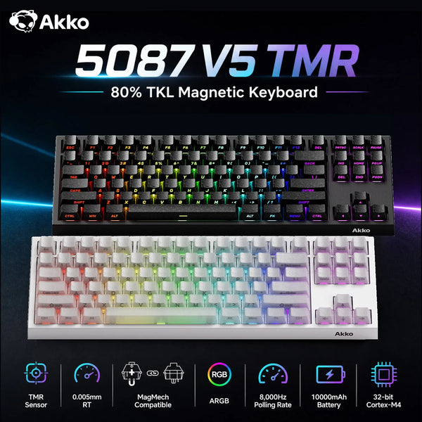 Akko 5087 V5 TMR Magnetic Keyboard 88 Keys TKL Layout ARGB Hot-swappable Full Range RT 0.005mm Dual-8K Tri-mode Gaming Keyboard
