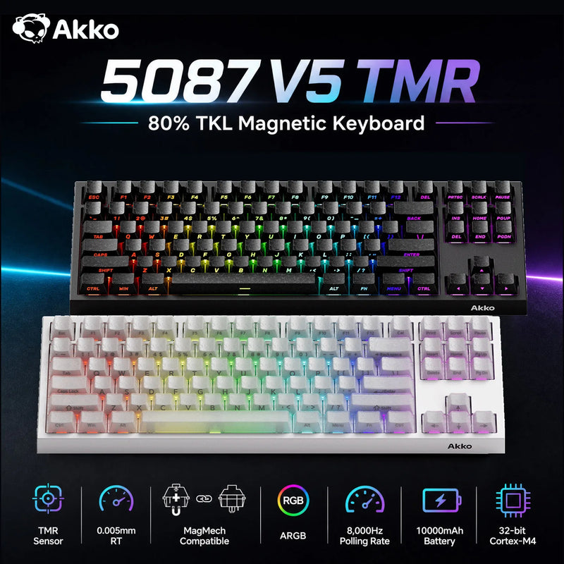 Akko 5087 V5 TMR Magnetic Keyboard 88 Keys TKL Layout ARGB Hot-swappable Full Range RT 0.005mm Dual-8K Tri-mode Gaming Keyboard