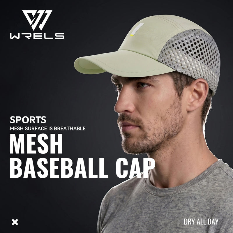 WRELS Mesh Baseball Cap Sunshade Sport Hat Ultralight Trucker Hat Breathable Quick Dry Foldable Golf Hiking Beach Running Cap