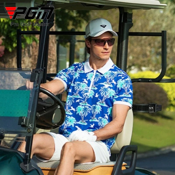 PGM Men's Golf Short Sleeved T-shirt Summer Island Style Quick Drying Elastic Polo Shirt Top Clothing YF877