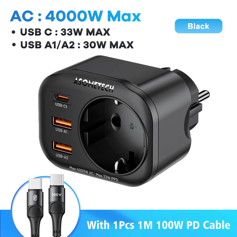 ឆ្នាំងសាក GaN 33W 4-IN-1 រន្ធដោត AC 4000W បន្ទះសាកថ្ម PD PPS USB Type C សាកថ្មលឿនសម្រាប់ iPhone 17 16 Pro Max Samsung Xiaomi