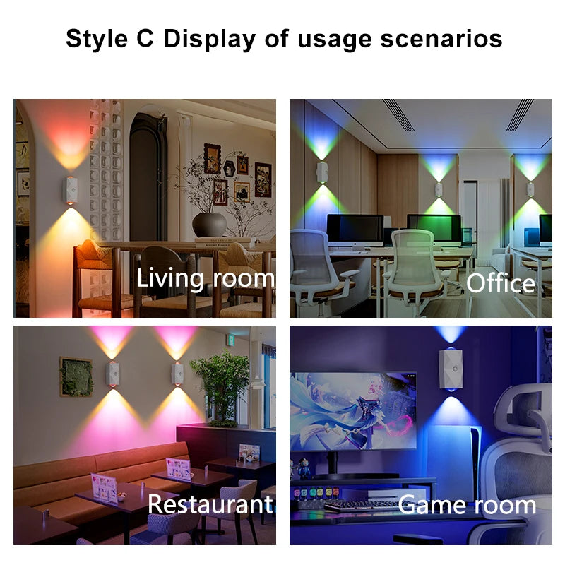 ភ្លើង LED ពេលយប់ RGB ឧបករណ៍ចាប់សញ្ញាចលនា ភ្លើងជញ្ជាំង USB អាចសាកបាន ភ្លើងឡើងលើ និងចុះក្រោម សម្រាប់ជណ្ដើរ រានហាល ការតុបតែងផ្ទះ Ambient