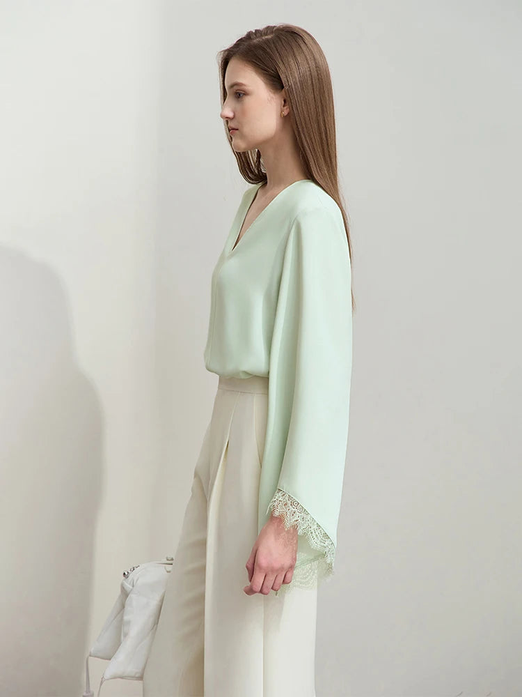 Amii Shirts for Women 2026 Fashion Long Sleeve V-neck Casual Loose Cuffs Lace Chiffon Blouses Ladies Elegant Shirts 12521015