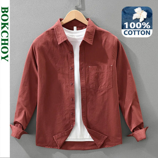 Autumn New Casual 100% Cotton Comfort Multi-color Shirt for Men Seagull Collar Sense of Layering Streetwear Men Tops CM7633