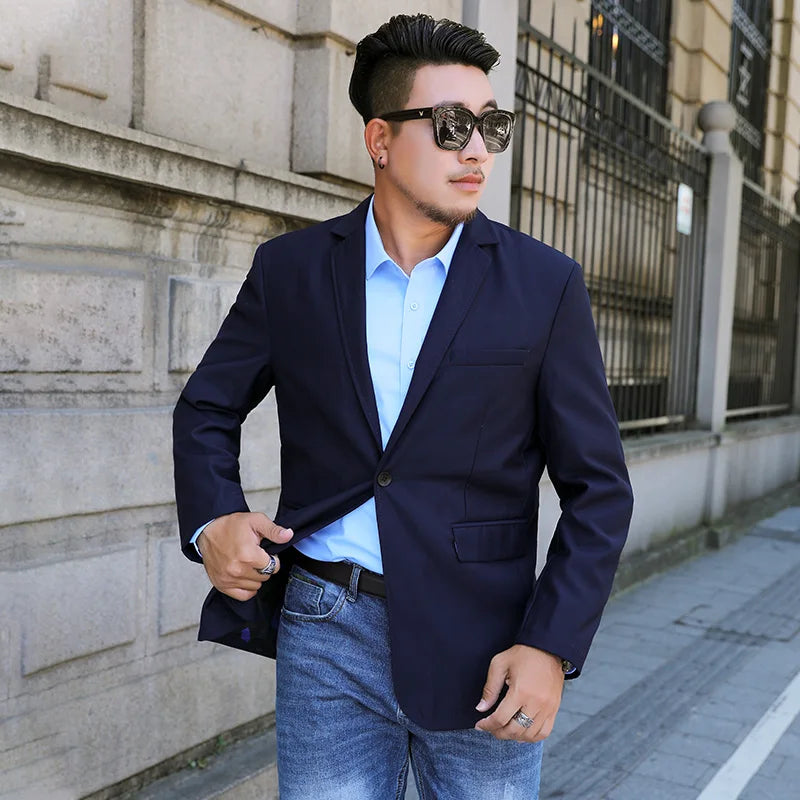 Asian Size Men's Suit Jacket, Single Breasted V-Neck Coat, Business Casual Office Blazer, Purple Blue Gray Black 5XL 6XL 7XL 8XL
