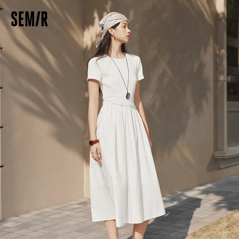 Semir Women Dress Pleated 2026 Crew Neck Cooling Waist Cinched Urban Casual Everyday Style Soft Comfortable Daily Wear Trendy