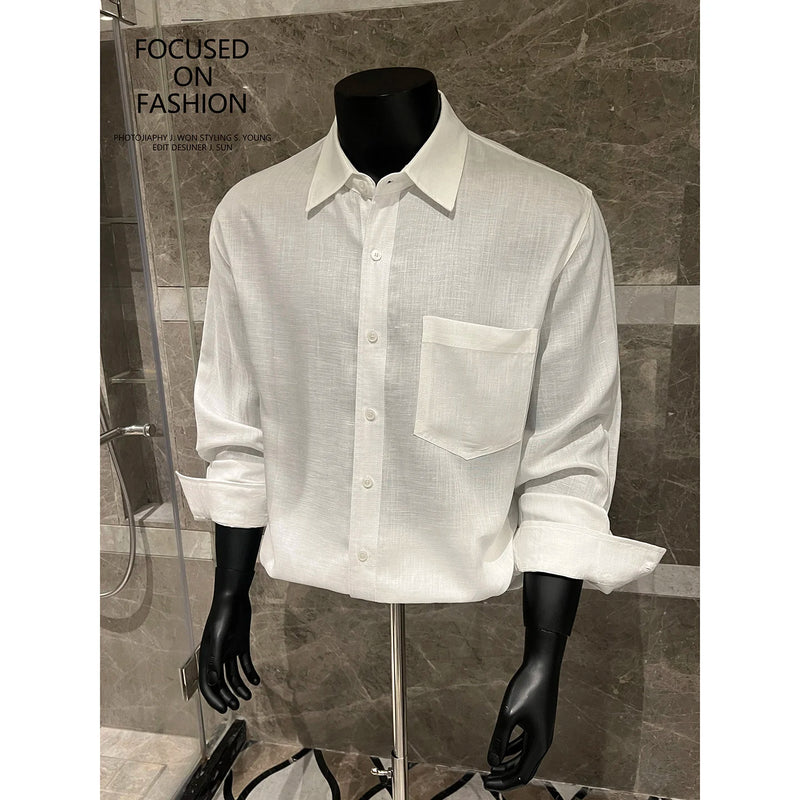 Men's Linen Blend Shirt, 70% Tencel 30% Linen Fabric, Breathable Sweat-Wicking Long Sleeve Top for Summer, Casual Slim Fit
