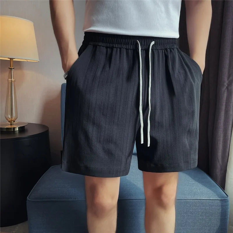 Men's Textured Ice Silk Shorts – Lightweight, Breathable  Quick-Dry Straight-Leg Summer Shorts with Elastic Waist (White  Black)
