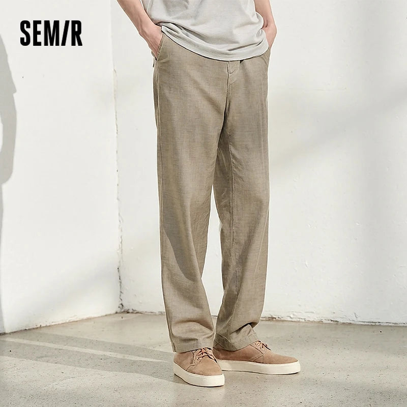 Semir Men Pants Cotton 2026 Linen Loose Fit Straight Solid Elastic Waist Urban Casual Everyday Style Soft Comfortable Daily