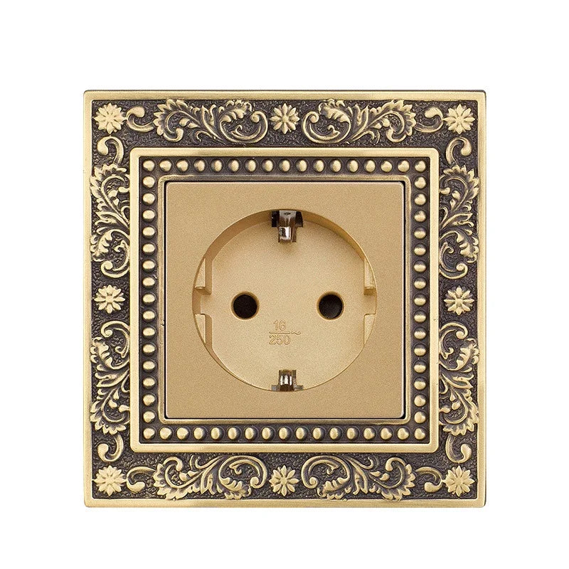 Luxury European retro Metal Button Switch panel,EU France Standard copper Wall socket,Universal light home switch power outlet