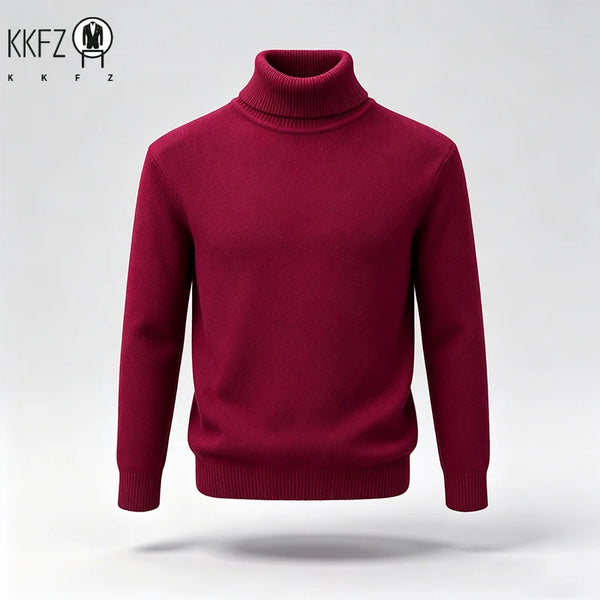 Mens Soft Turtleneck Knit Sweater Long Sleeve Ribbed Trim Suitable For Vacation Hangout And Leisure Cold Weather Scenes