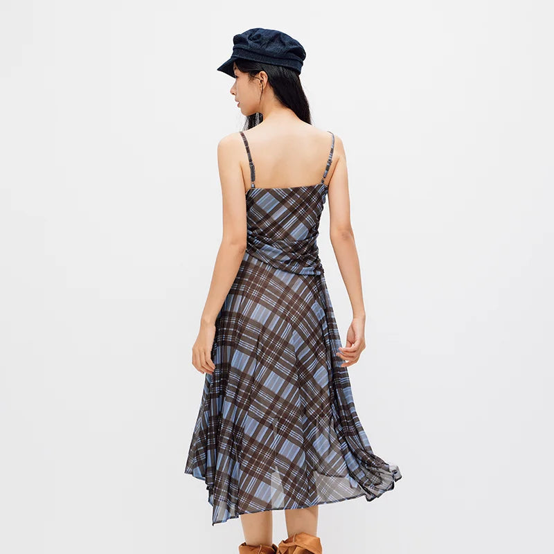 Semir Women Dress Plaid Ruched Vintage Design Sexy Stylish Slip Mini 2026 Summer Street Fashion Wear